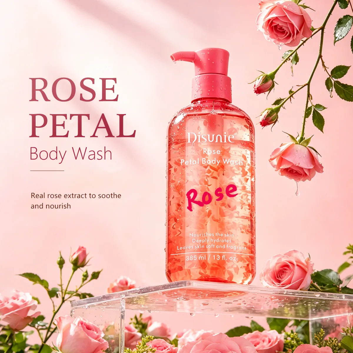 Disunie Rose Petal Body Wash Wholesale | Hyaluronic Acid Bulk Supplier