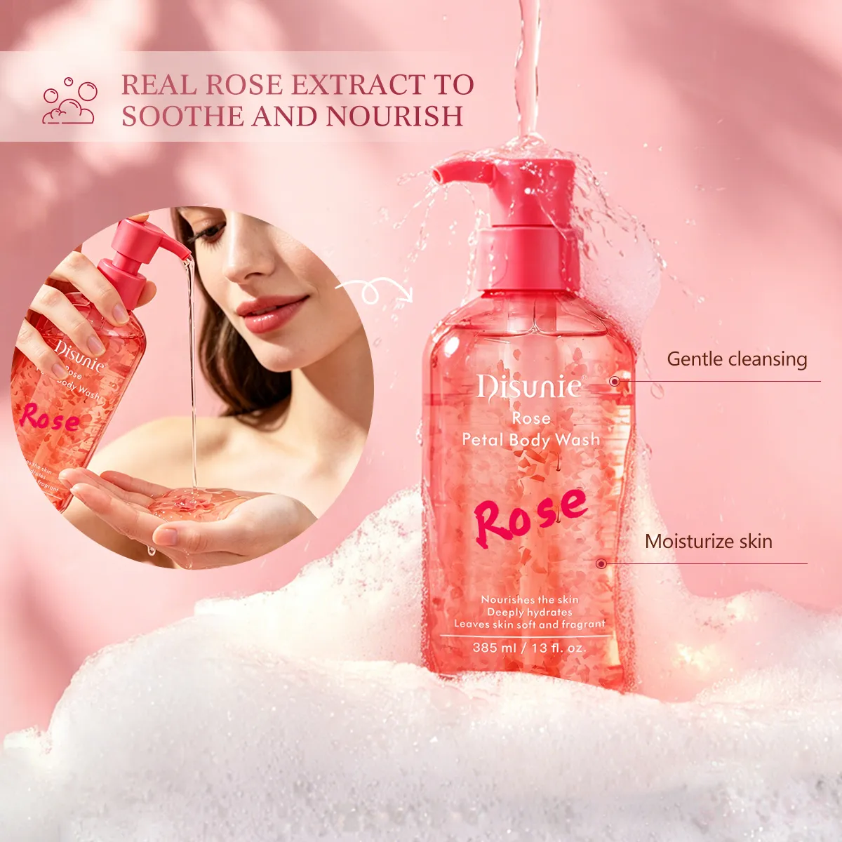 Disunie Rose Petal Body Wash Wholesale | Hyaluronic Acid Bulk Supplier