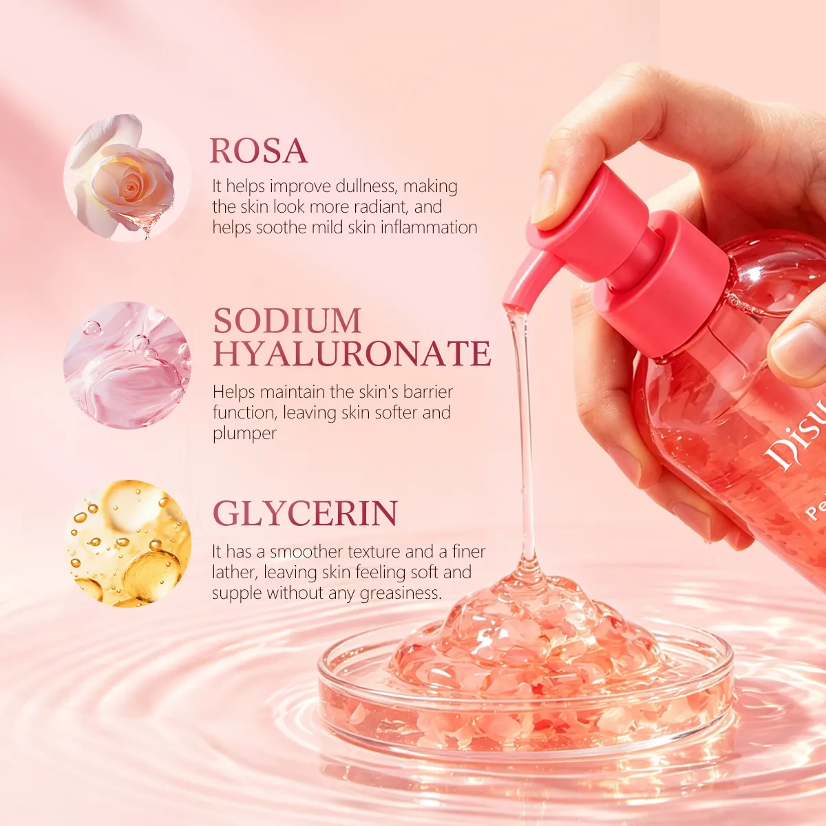 Disunie Rose Petal Body Wash Wholesale | Hyaluronic Acid Bulk Supplier