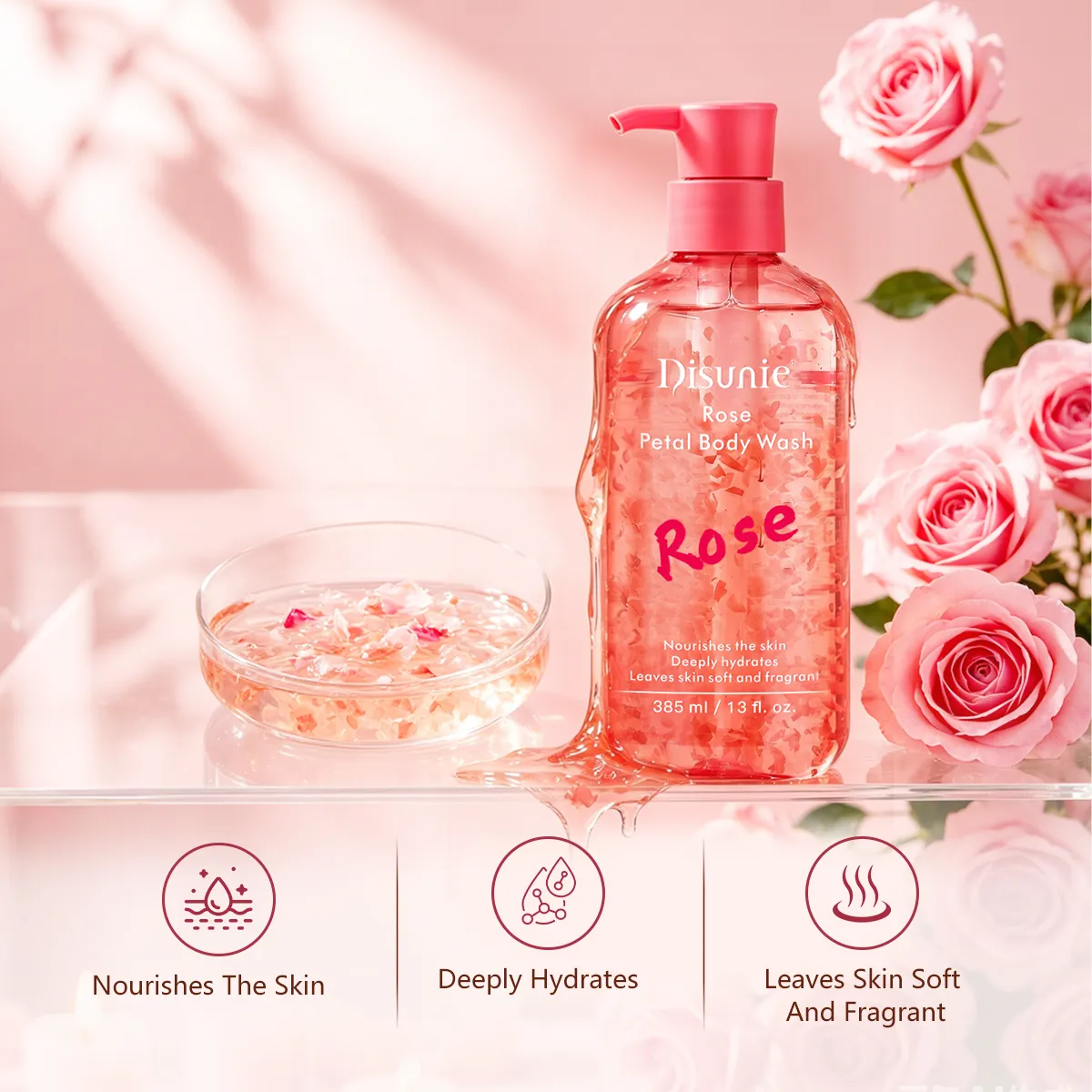 Disunie Rose Petal Body Wash Wholesale | Hyaluronic Acid Bulk Supplier